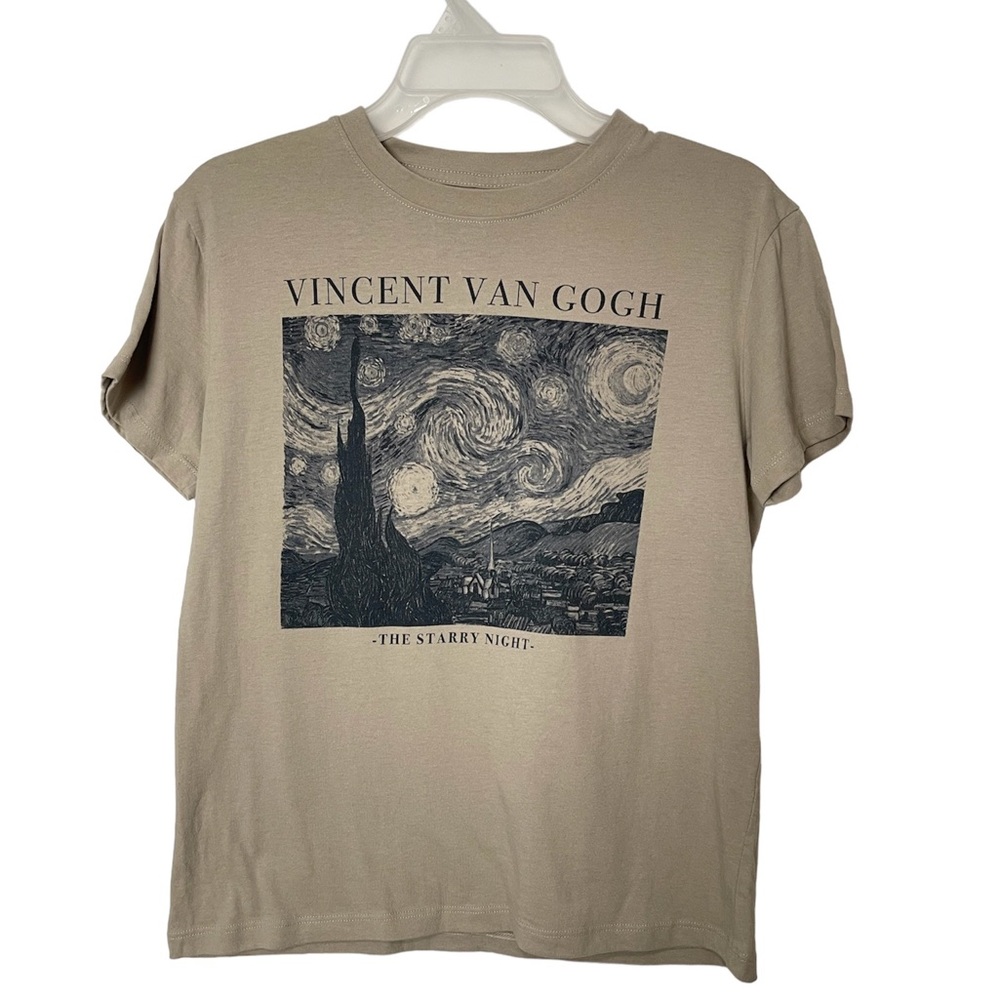 VFIFTHSUN VINCENT VAN GOGH THE STARRY NICHT. Tan Short Sleeves Top Size Small